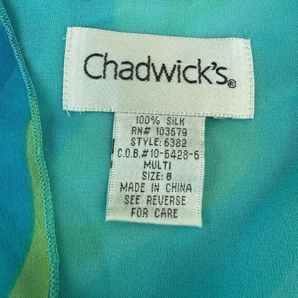 Chadwicks Blouse Size 8 Mock Wrap Ruffled 100% Silk Dressy Top High Energy Print - Picture 4 of 7